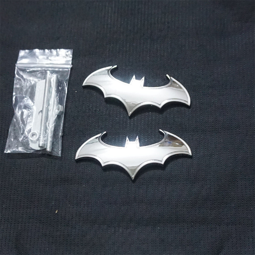 Silver Bat Chrome Midium Metal Grille Emblem + Decal Sticker Badge 3D Motor Line