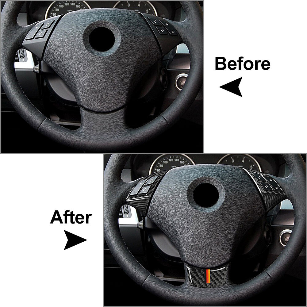 5Pcs Carbon Fiber Look Steering Wheel Cover Trim for BMW 5 Series E60 E61 03-10