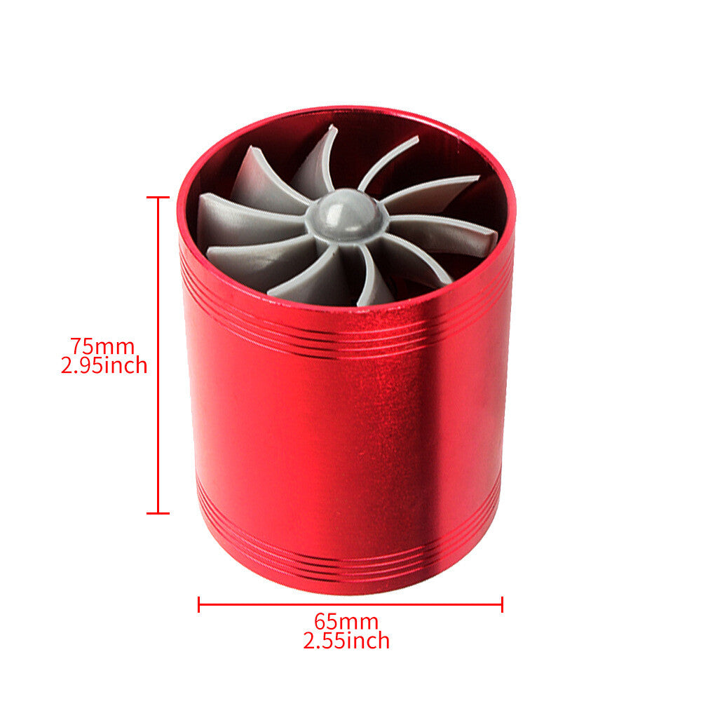 Car Air Intake Turbonator Double Fan Universal Turbine Gas Fuel Saver Turbo Red