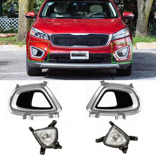 Left Right Pair For 2016-2018 for Kia Sorento Front Fog Lights Halogen Bezel