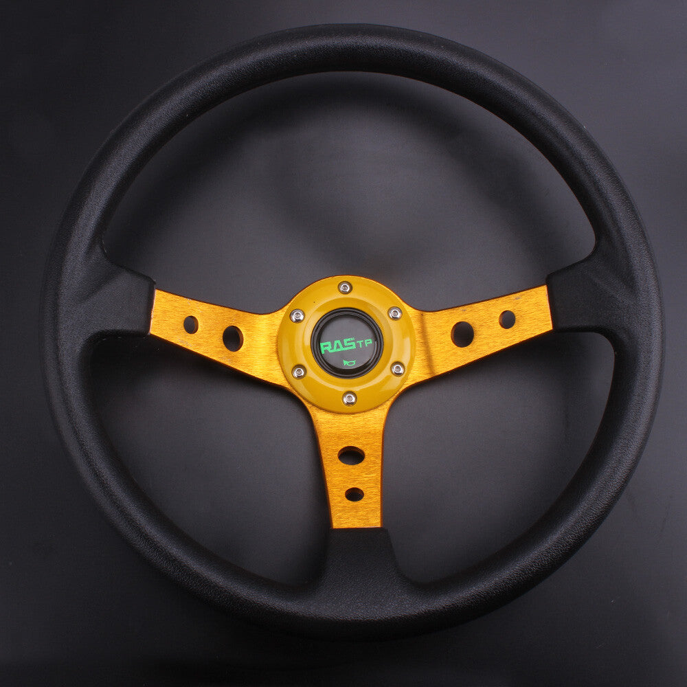 Gold 13.5 Universal 9.5cm Deep Dish PVC GRIP Drifting Racing Steering Wheel
