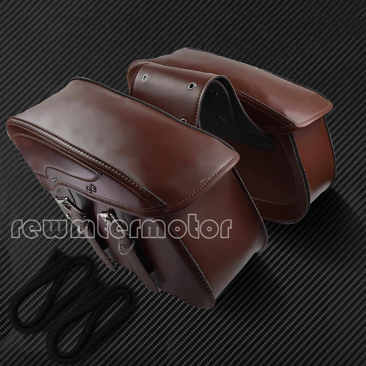 Motorcycle Saddle Bags PU Leather Luggage Tool Bags Fit for Harley for Yamaha Brown