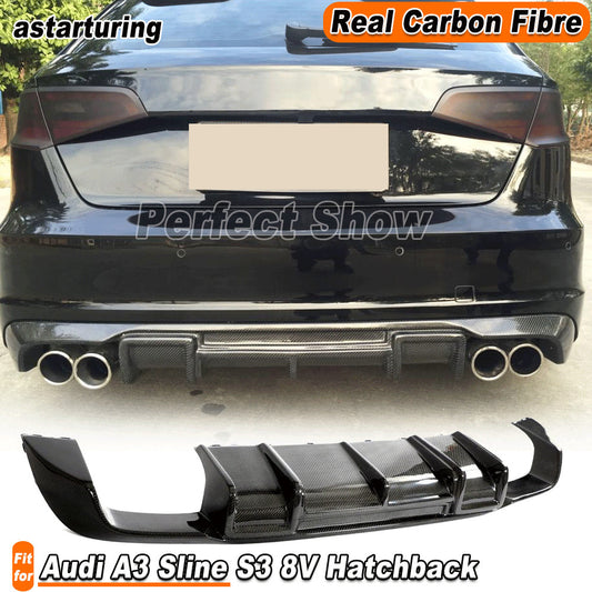 for Audi A3 Sline S3 8V Hatchback 2013-2015 Real Carbon Rear Bumper Diffuser Lip