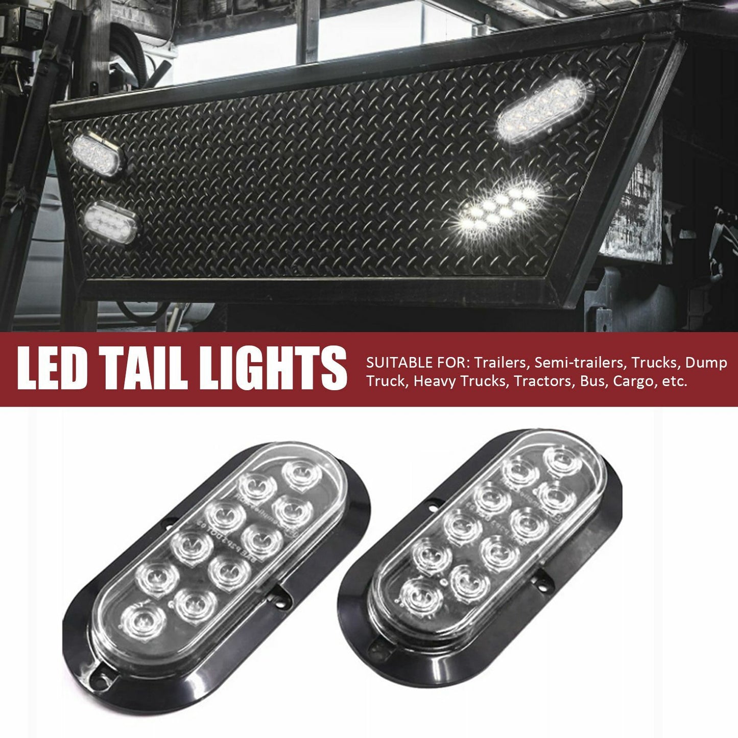 2 White 6-inch oval LED taillights surface-mounted truck trailer spare reverse AT