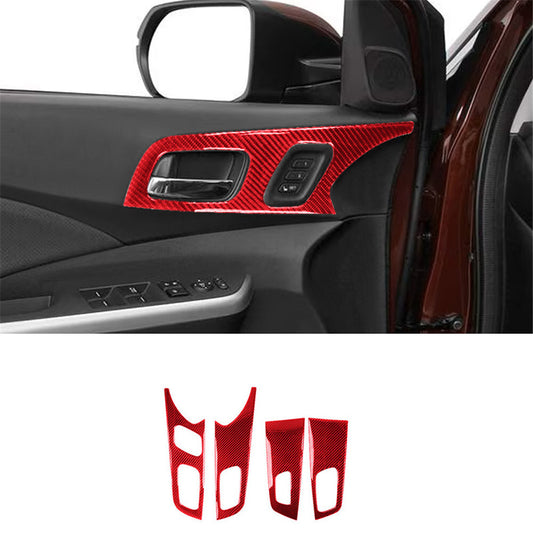 4X Red Carbon Fiber Interior Door Handle Cover Trim for Honda CRV CR-V 2015-2016