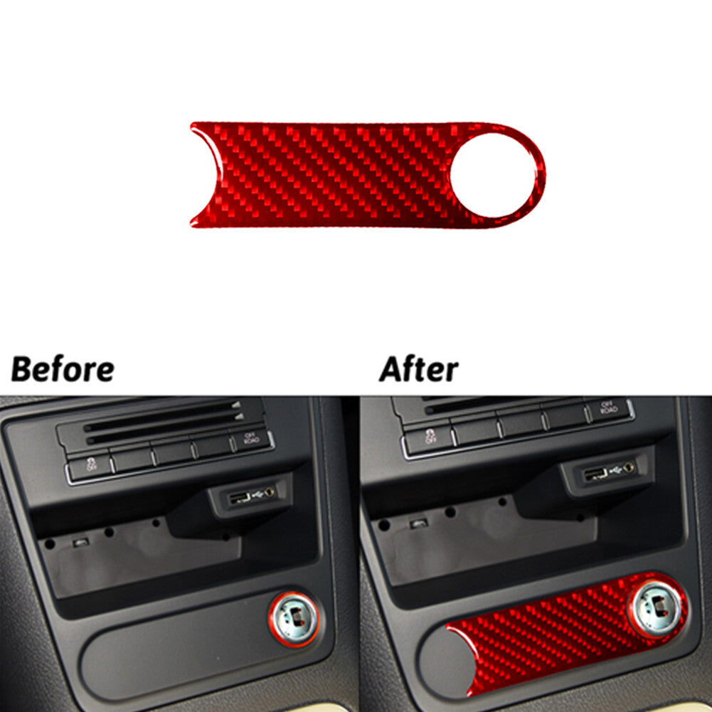 Red Carbon Fiber Push Start Button Frame Trim for Volkswagen for Tiguan 2013-2017