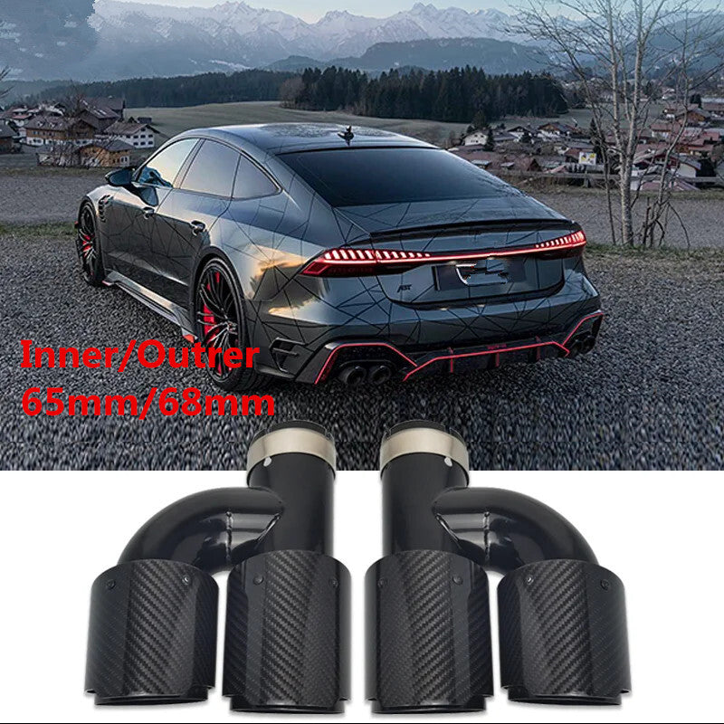65mm Car Right+Left Black Glossy Carbon Fiber Exhaust Pipe H Rear Exhaust Tip