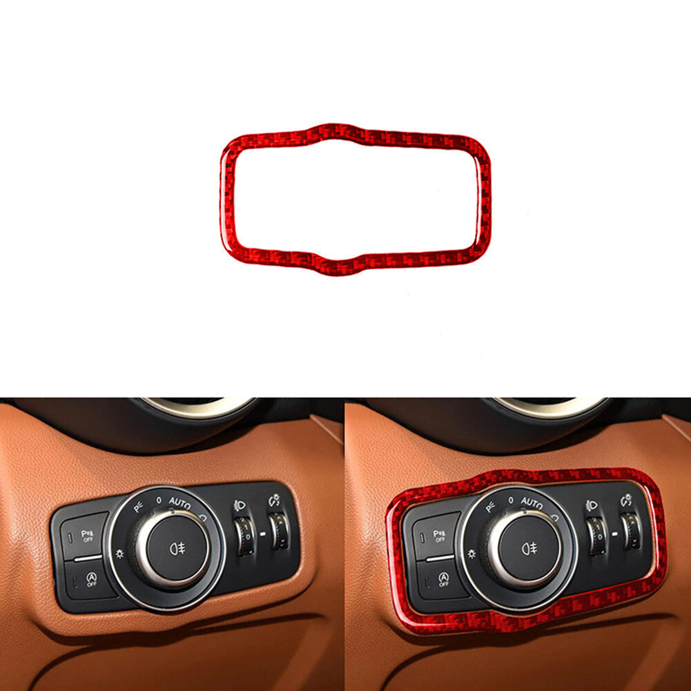 Red Carbon Fiber Headlight Control Cover Trim for Alfa Romeo Giulia 2017-2019