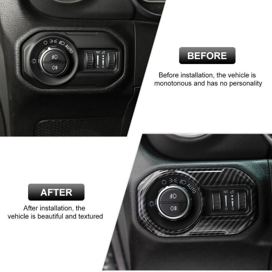 Carbon Fiber Headlight Switch Button Decor Cover Trim For 18-23 for Jeep for Wrangler JL