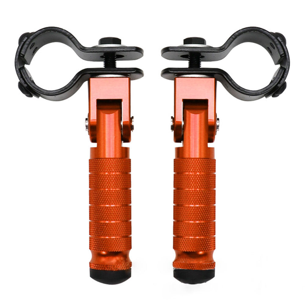 2X Motorcycle Folding Rearsets Folded Footrest Foot Pegs Pedal Orange Universal