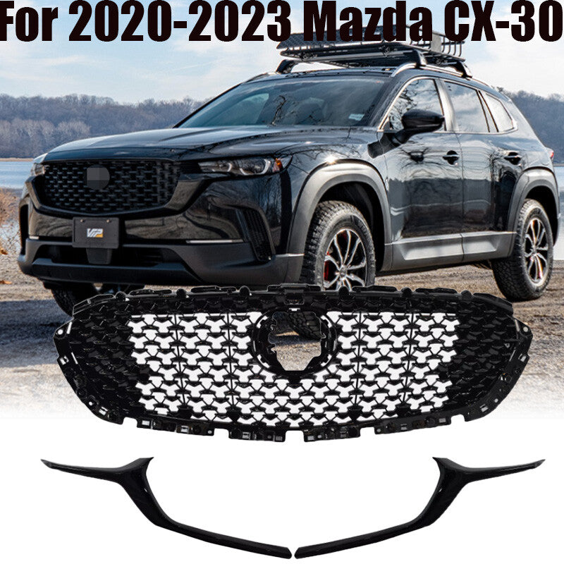 Front Grille And Front Grille Molding Trim For 2020-2023 for Mazda CX-30 Gloss Black