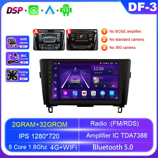Android Car Radio for Nissan Rogue for X-Trail 3 2013-2017 Qashqai 2 GPS Auto Screen