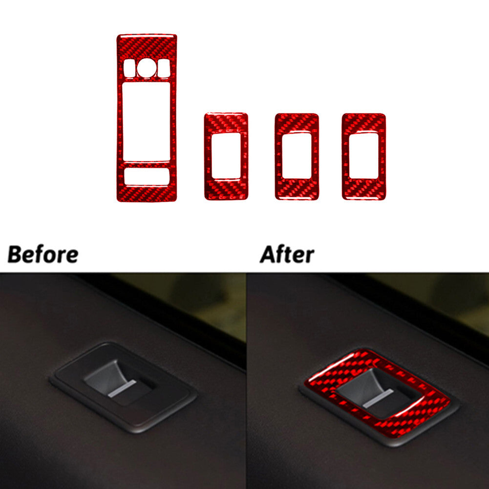 4X Red Carbon Fiber Window Lift Switch Trim For Land for Range Rover Sport 2014-2017