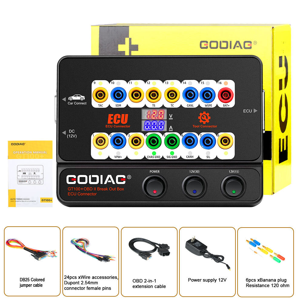 GODIAG GT100+ OBD2 Breakout Box Bench Connector E.CU Electronic Current Display