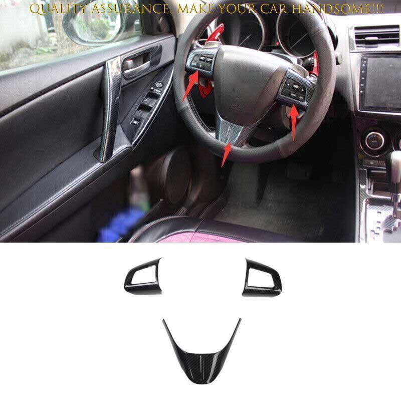 for Mazda 3 2010-13 ABS Carbon Fiber Steering Wheel Control Button Cover Trim 3P