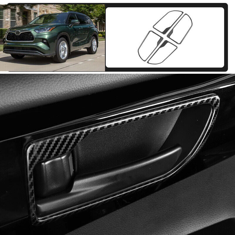 4Carbon Look Steel Inner Door Handle Frame Trim for Toyota Highlander 2020-2024