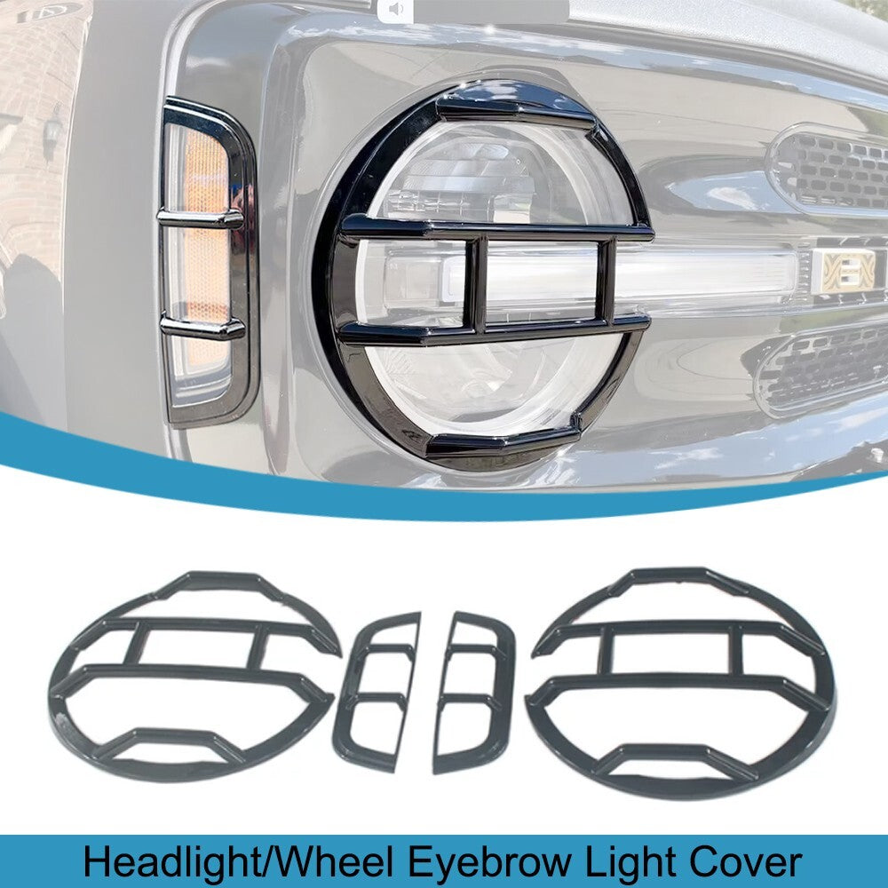 Black Front Headlight Lamp/Wheel Eyebrow Light Cover Guard for Ford Bronco 2021+