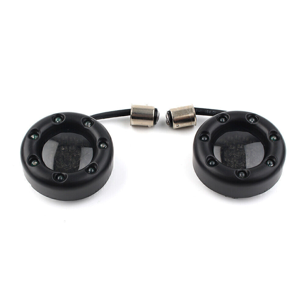 LED Black Fire Ring Turn Signals Lights Lamps Bulbs for Harley Softail Dyna 2pcs
