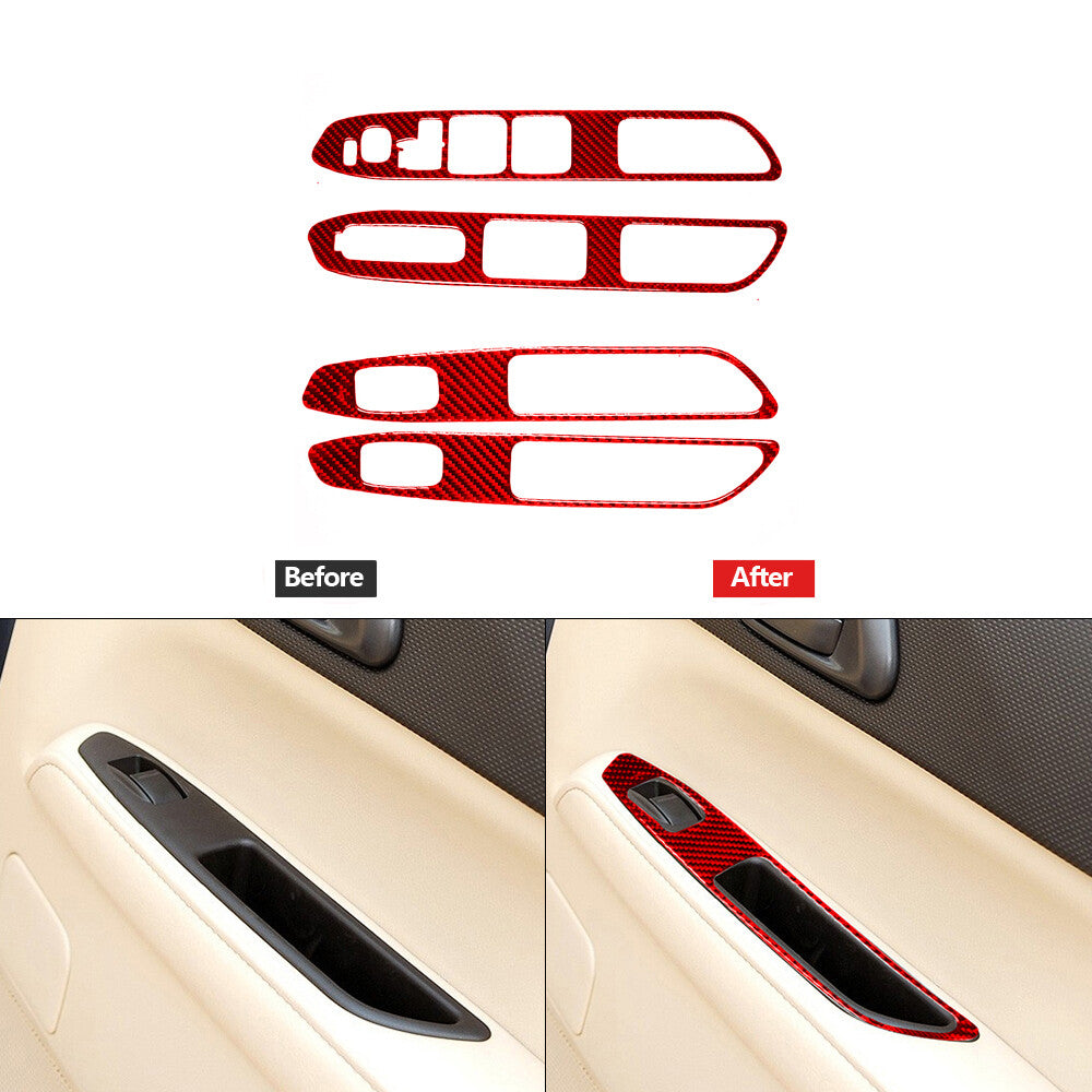 4Pcs Red Carbon Fiber Window Switch Panel Trim Cover for Subaru Forester 2005-08