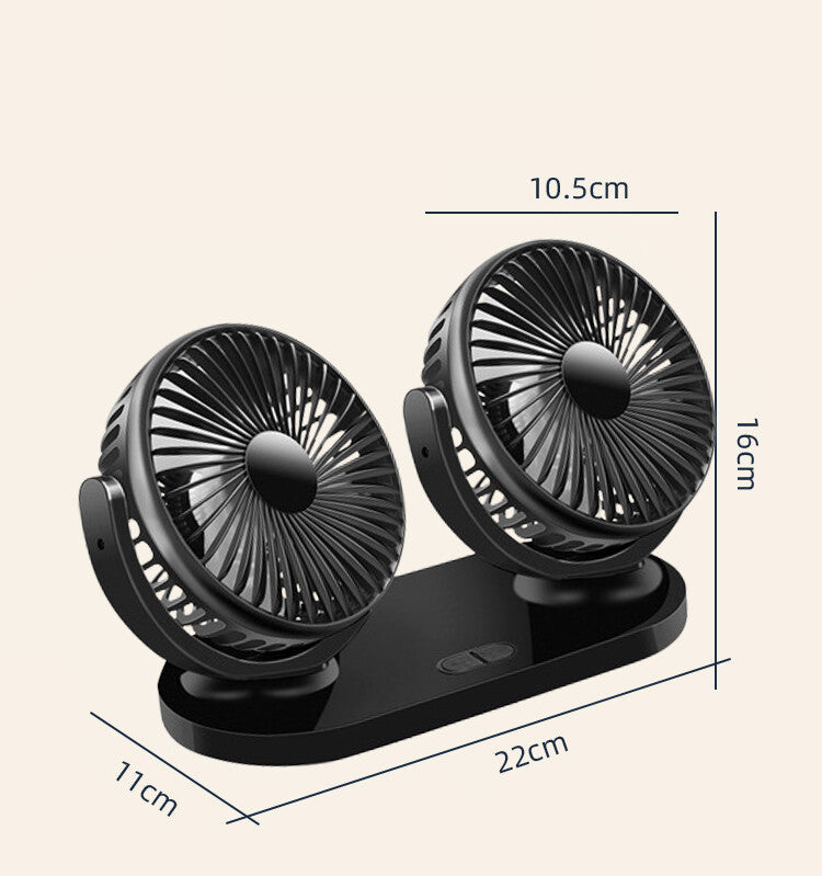 Car Fan 12V/24V Portable Auto Cooling Fan Dual Head Rotatable Vehicle-3 Speeds