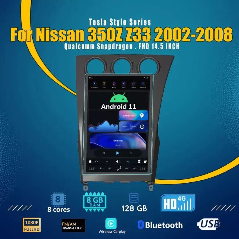 for Nissan 350z Z33 2002-2008 for Tesla Car Radio din Stereo Screen Gps Navi 8+128GB