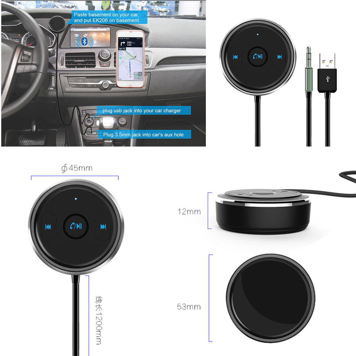 AUX Bluetooth Adapter Hands Free Car Kit Audio Receiver Support Siri Android