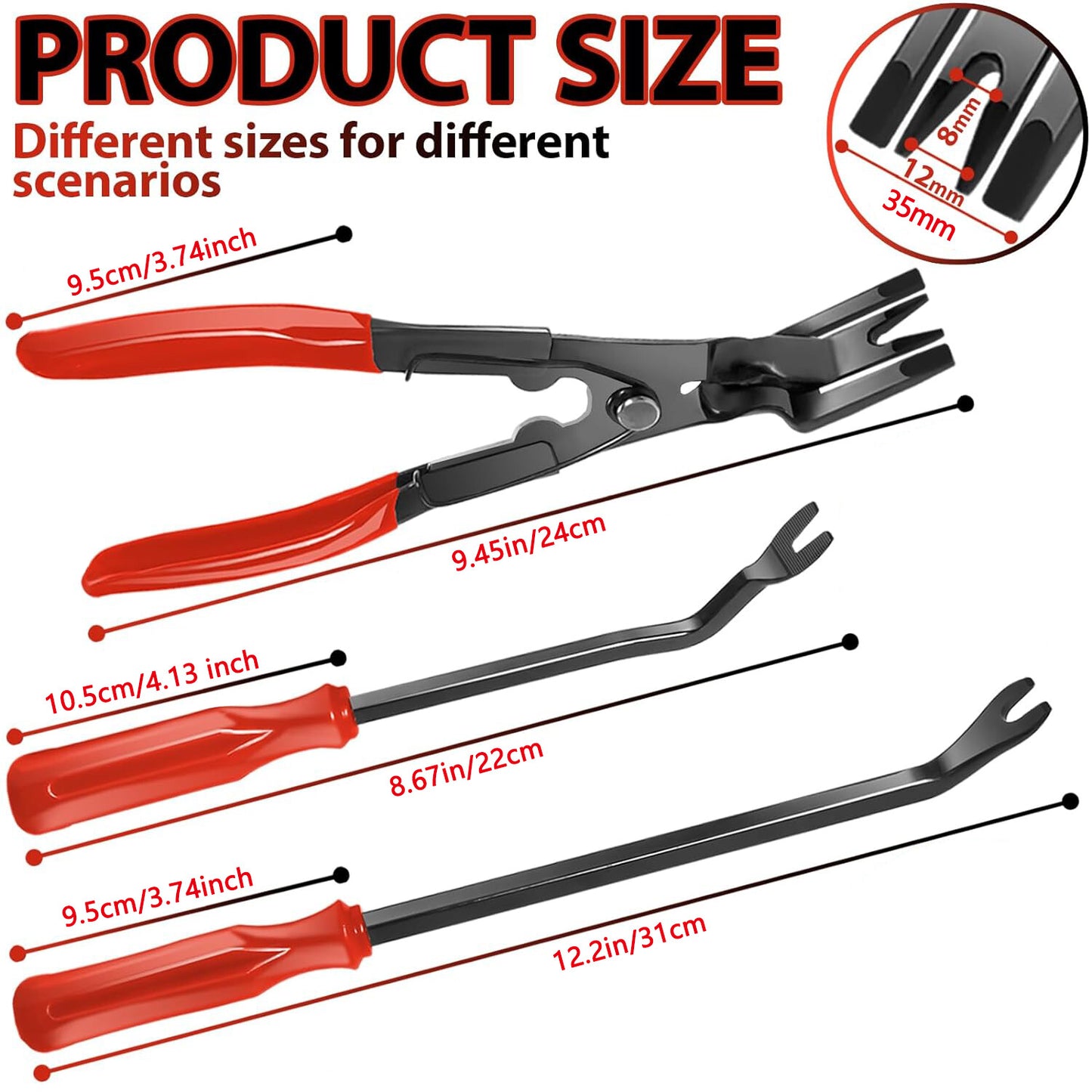 3Pcs Car Door Panel Remover Body Retainer Clip Set Trim Upholstery Pry Tool Red