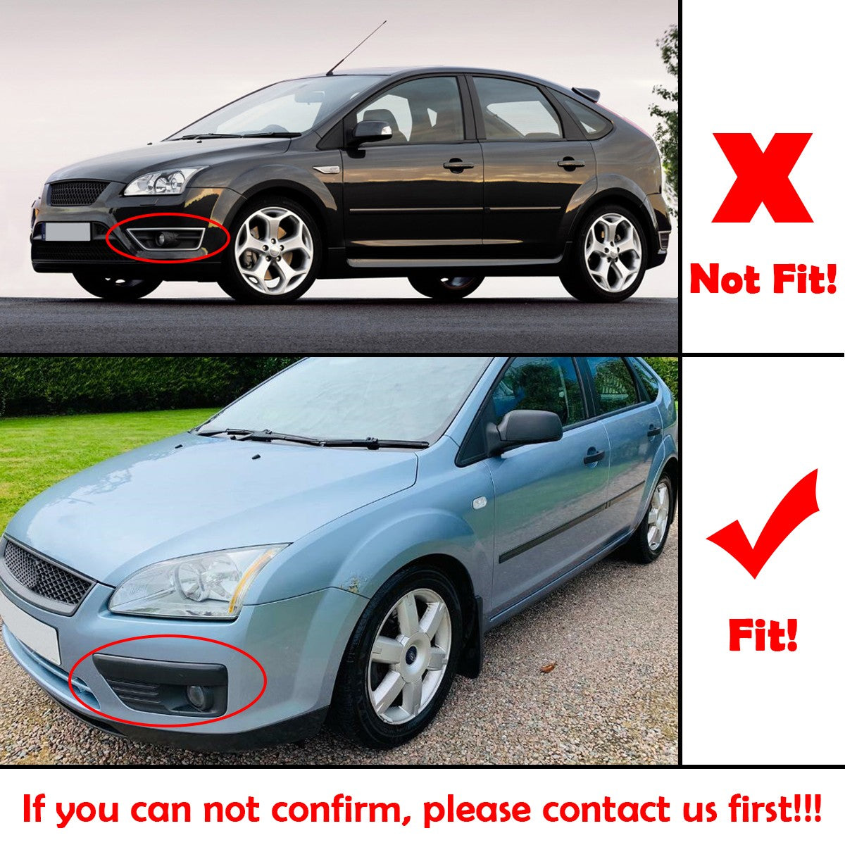 for Ford Focus 2005-2007 2X Front Bumper Fog Lights Cover Grille + Lamp Kit