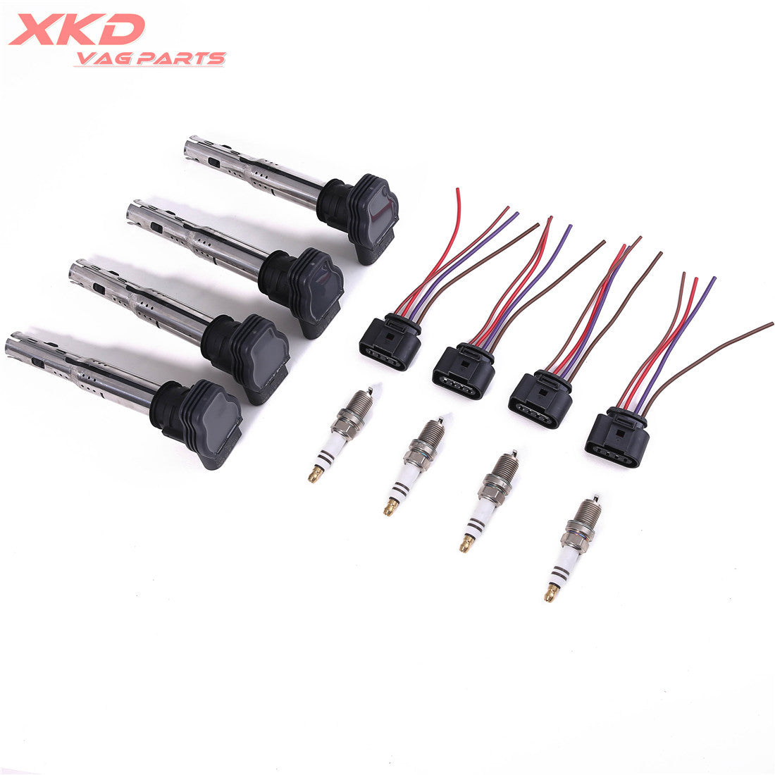 4-piece 1.8T/2.0T ignition coil and spark plug kit suitable for Volkswagen CC, for Golf , for Passat , for Audi A4, A6, etc.