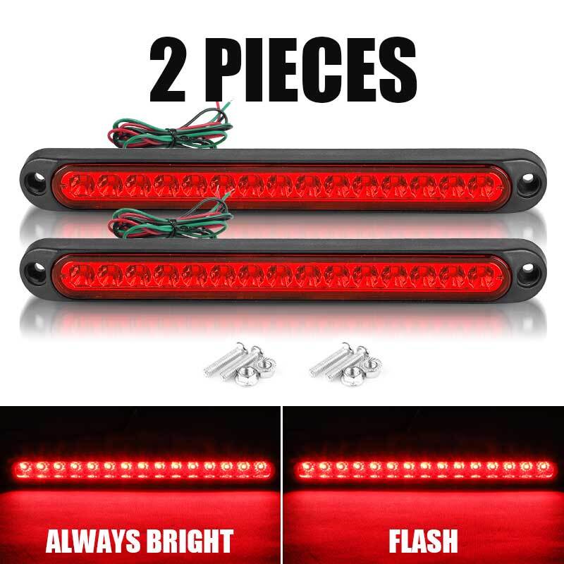2X 10 Red 15 LED Flash Trailer Truck Brake Light Stop Tail Rear Turn Light Bar