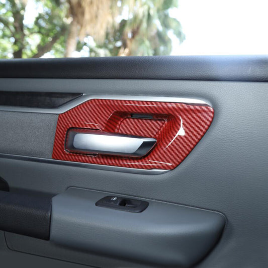 for RAM 1500 19-24, red carbon automotive interior door handle cup cover trim