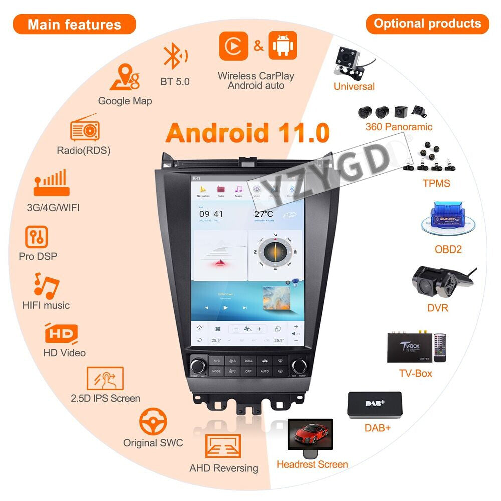 for Honda for Accord 2003-2007 Stereo Android Car Radio CarPlay Receiver Screen 64GB