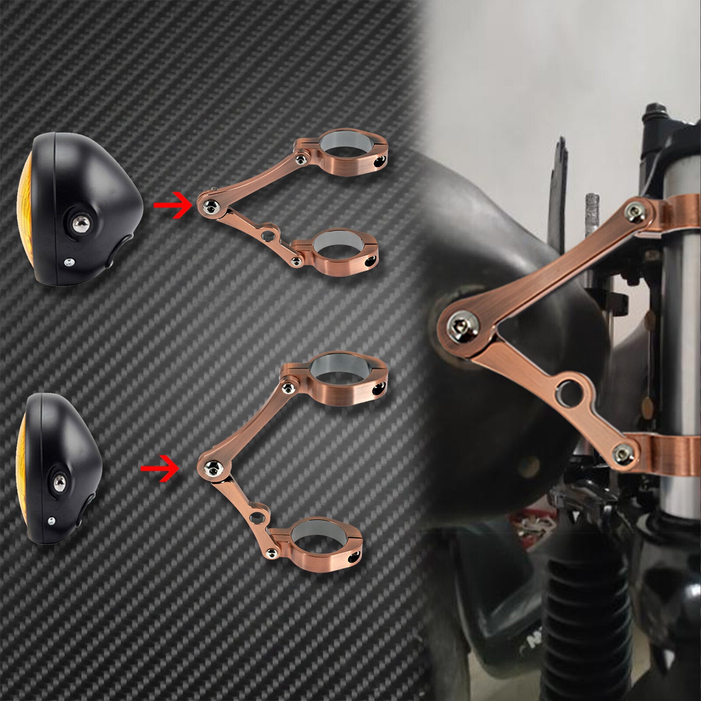 Bronze Motorcycle Universal 39mm-41mm Headlight Mount Bracket Fork Lamp Holder