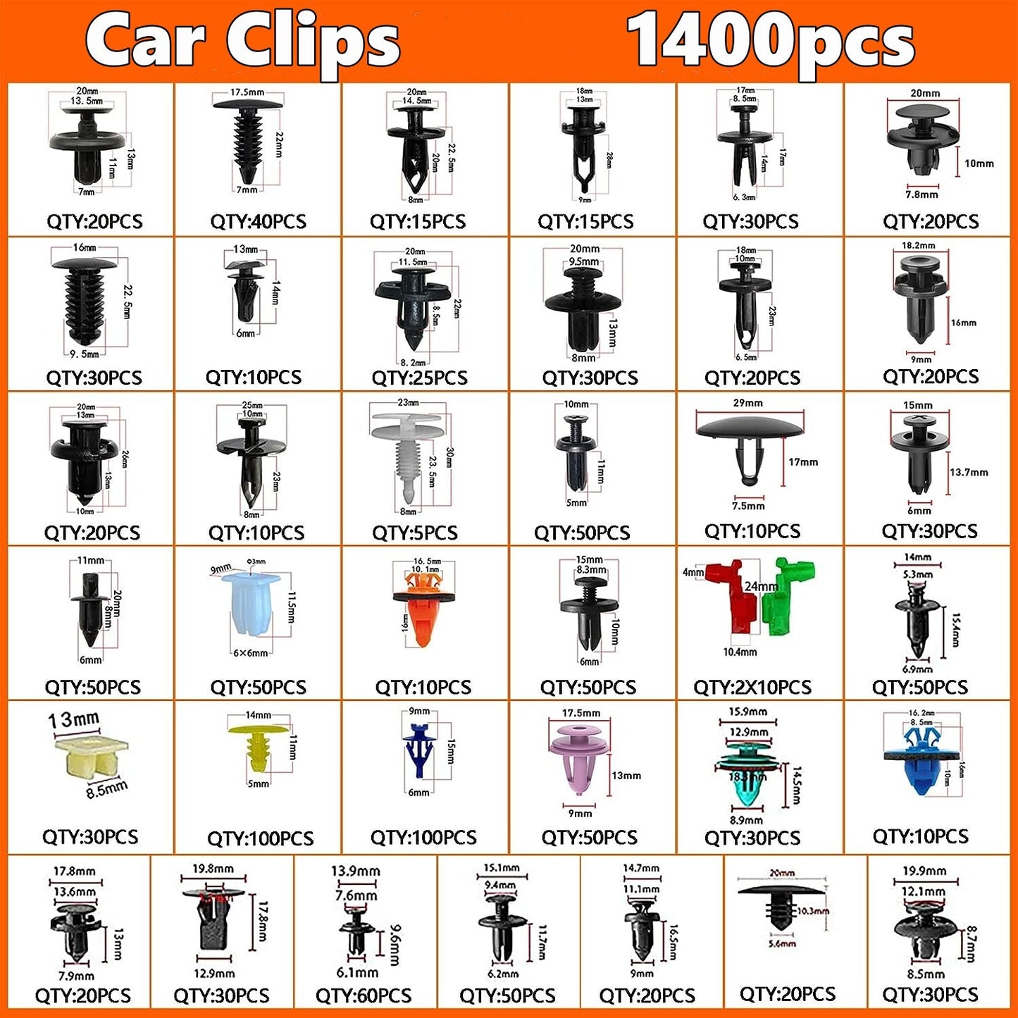 1390-piece set of automotive push-type door panel trim clip kit with push pin automatic clip