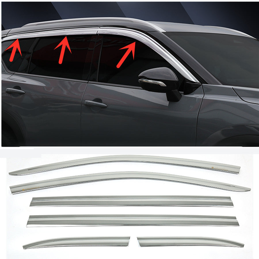 Chrome window sun visor rainproof and ventilated cover suitable for 2021-2023 for Nissan Rogue.