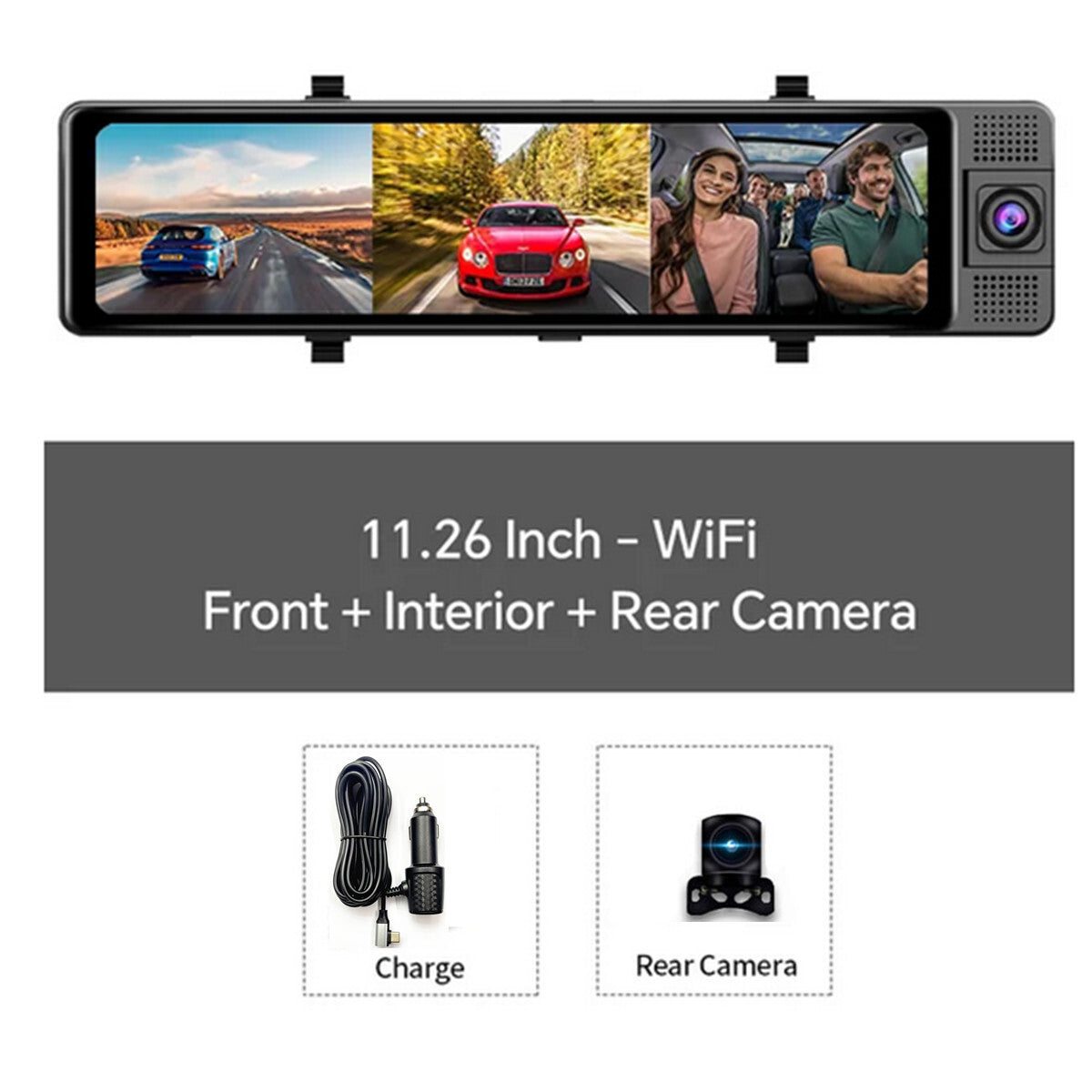 4K Rearview Mirror Recorder Touch Screen Front Inside Rear Car Dash Cam G-Sensor