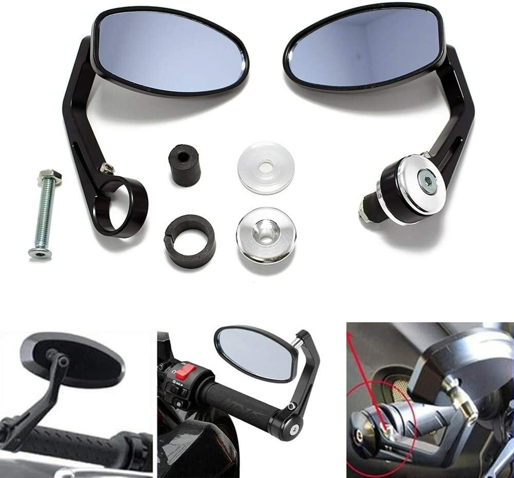7/8 CNC Aluminum Rear View Side Mirror Handle Bar End Oval for Motorcycle Bike