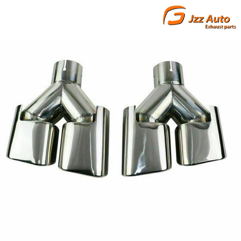 Pair LR 2.5'' Chrome Clamp-on Dual Exhaust Pipe Tips for 2.5inch Square 2PCS