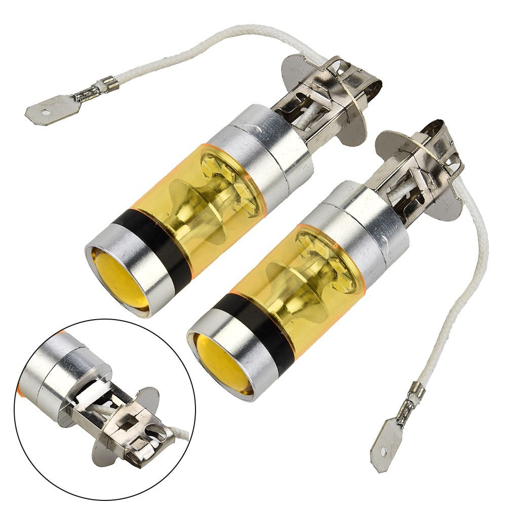 12V-24V 2828 Car Yellow LED Turn Signal Light H3 2000LM 4300K Bulb Set