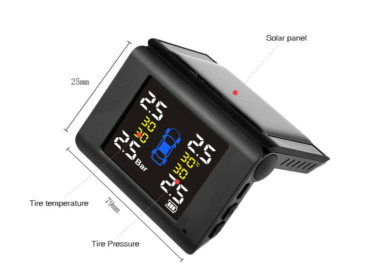 Wireless Solar TPMS LCD Car Tire Pressure Monitoring System W/4 External Sensors