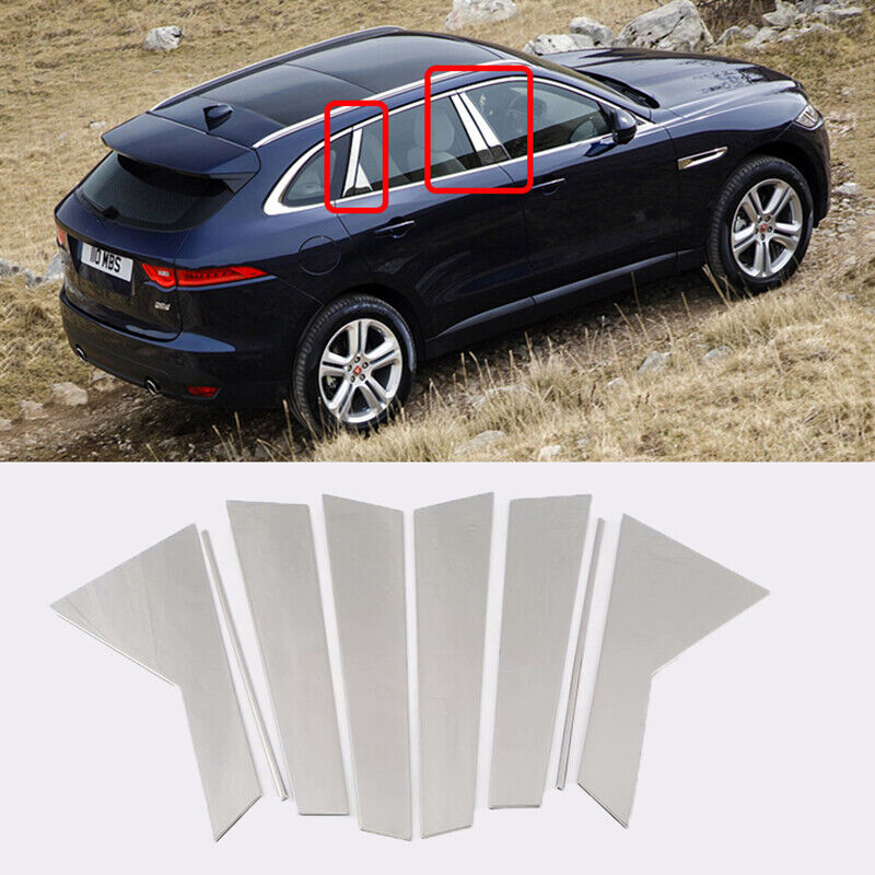 8P Chrome Pillar Posts Panel Window Cover Trim Steel for Jaguar F-PACE 2016-2020