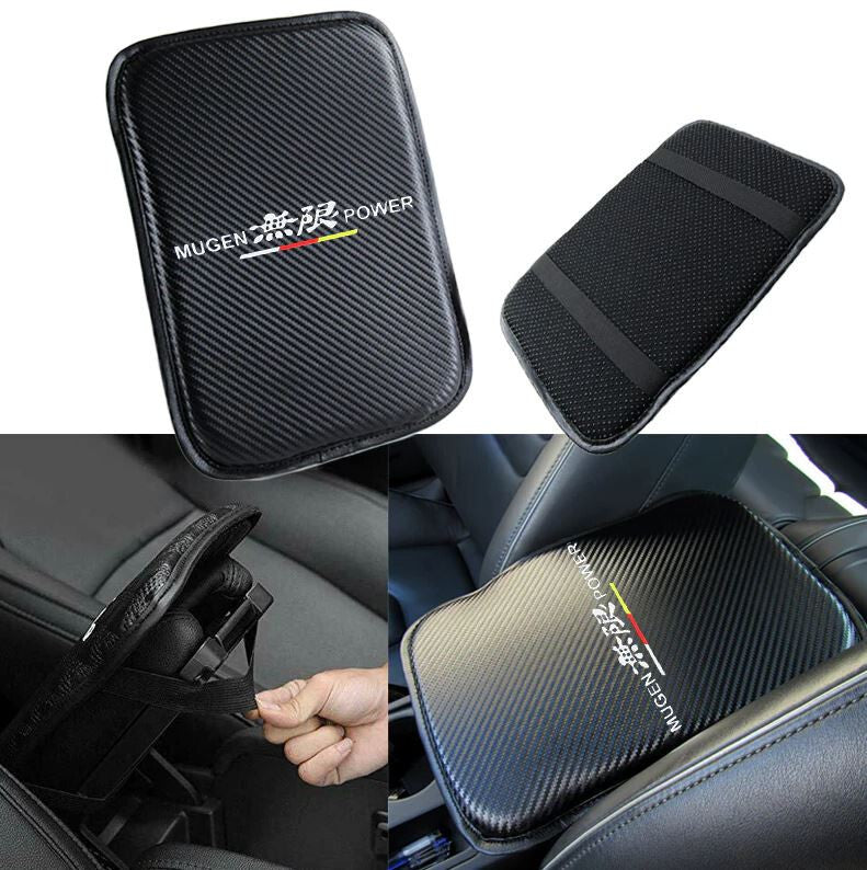 Car center console armrest cushion cover, black carbon Mugen, suitable for Honda for Acura .