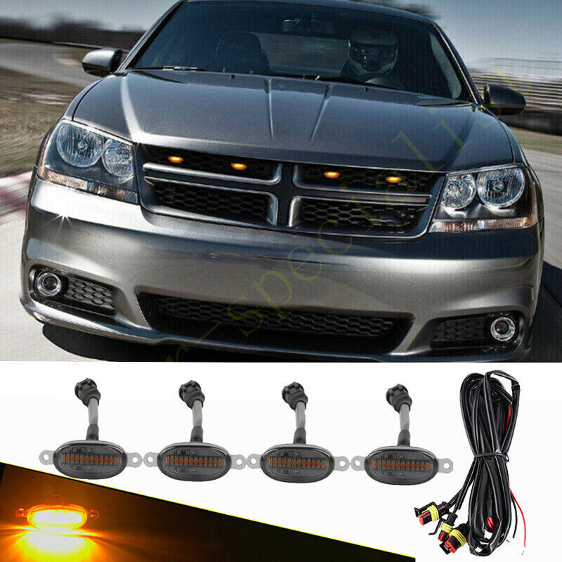 for Dodge Avenger 2011-2014 smoke Style Front Grill LED Marker Light Kit
