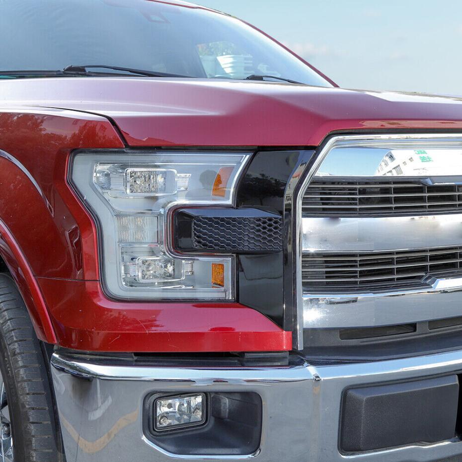 Gloss black front bumper, headlights, and grille trim cover available for 15-20 for Ford F150