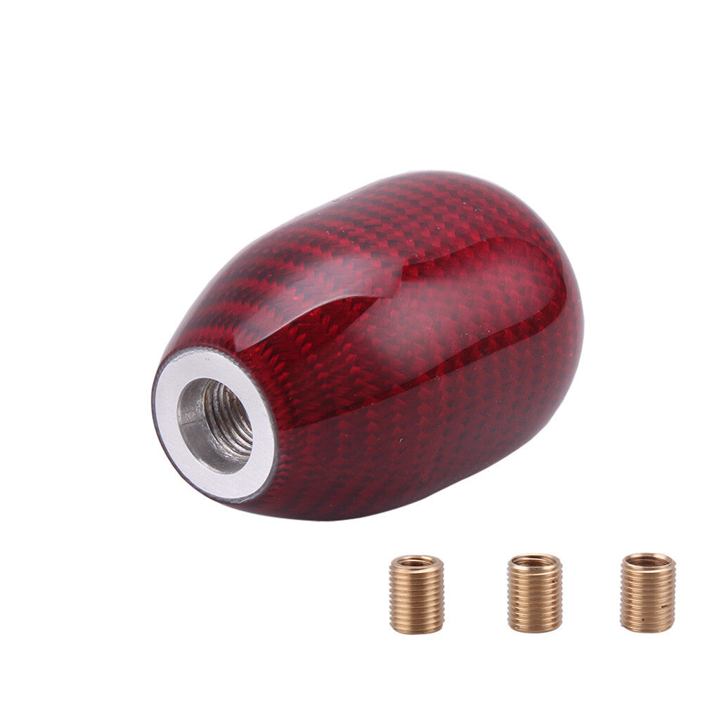 Car Gear Shift Knob Oval Ball Shape Carbon Fiber Silver Universal with Adapters
