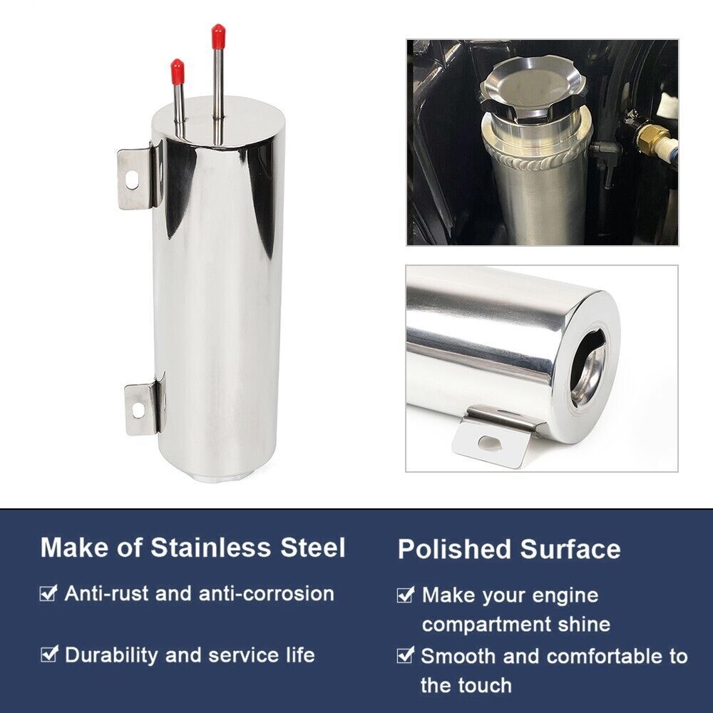 3 X 10 32OZ Polished Stainless Steel Radiator Coolant Over Flow Puke Tank Can