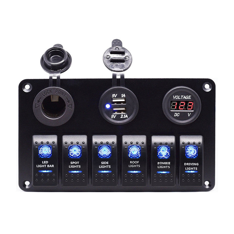 Car Rocker Button Panel Marine Panel USB Charger Voltmeter Cigarette Lighter