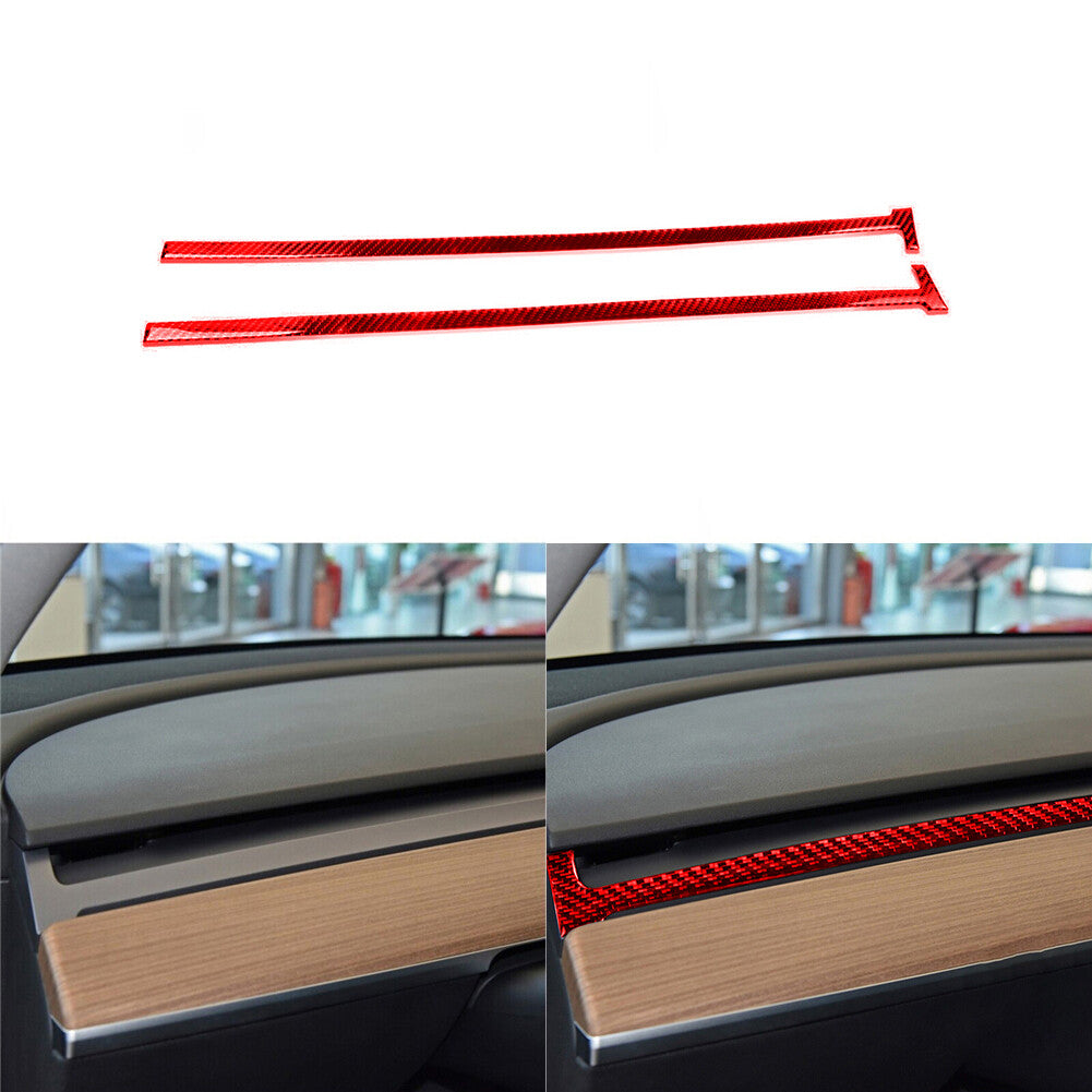Red Carbon Fiber Dashboard Decal Strip Cover Trim for Tesla for Model Y 3 2017-2022