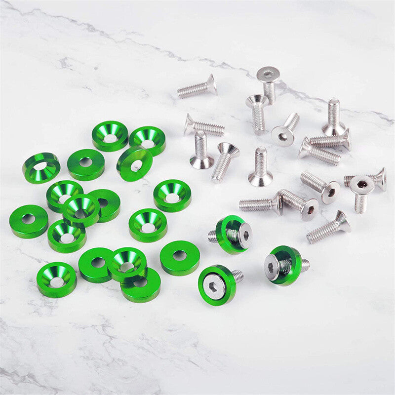 20pcs Green Aluminum Fender Bumper Washer M6 Bolt Engine Bay Dress Up Kit