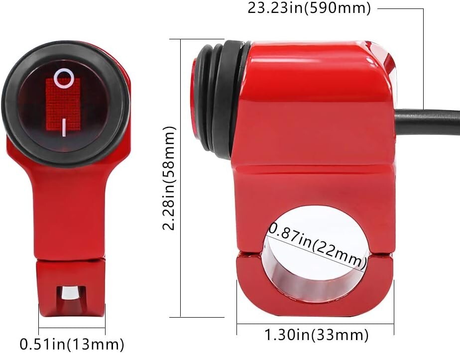 Handlebar light Switch Waterproof Handlebar Headlight Switch 12V CNC Aluminium